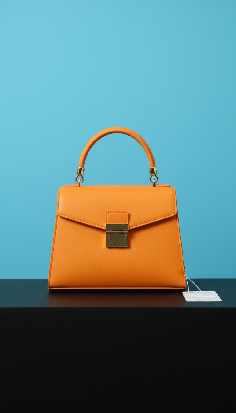 Structured top handle bag in vivid marigold