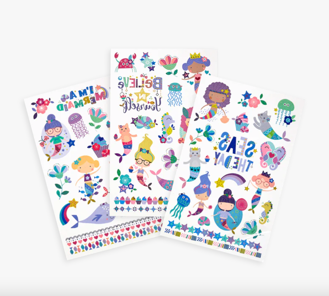 Temporary Glitter Tattoo Palooza: Mermaid Magic - 3 Sheets