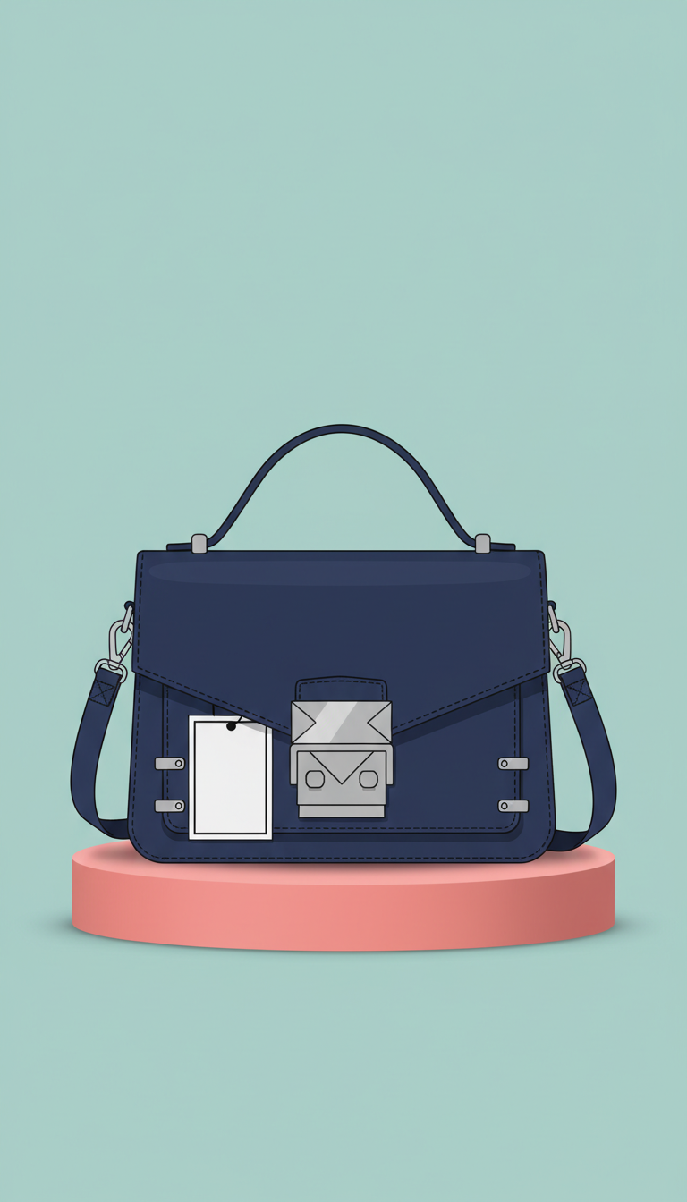 Blue crossbody satchel with geometric hardware